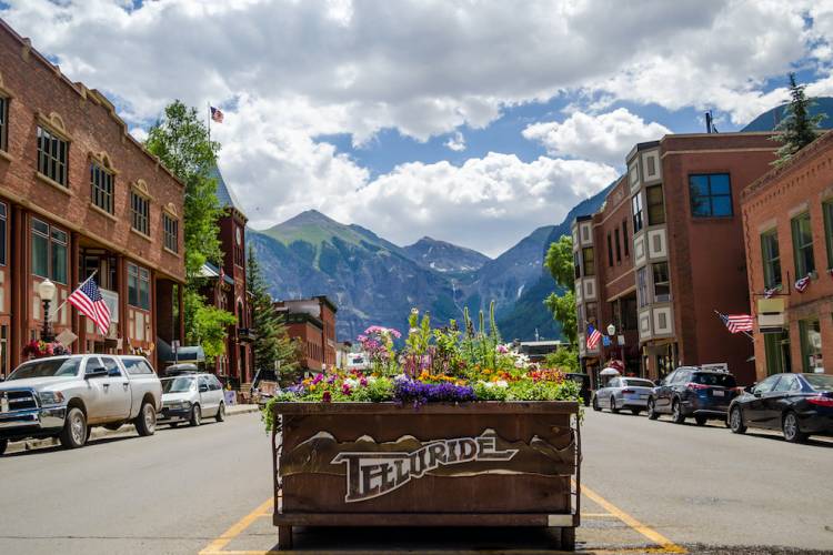 A view of downtown Telluride in the spring
