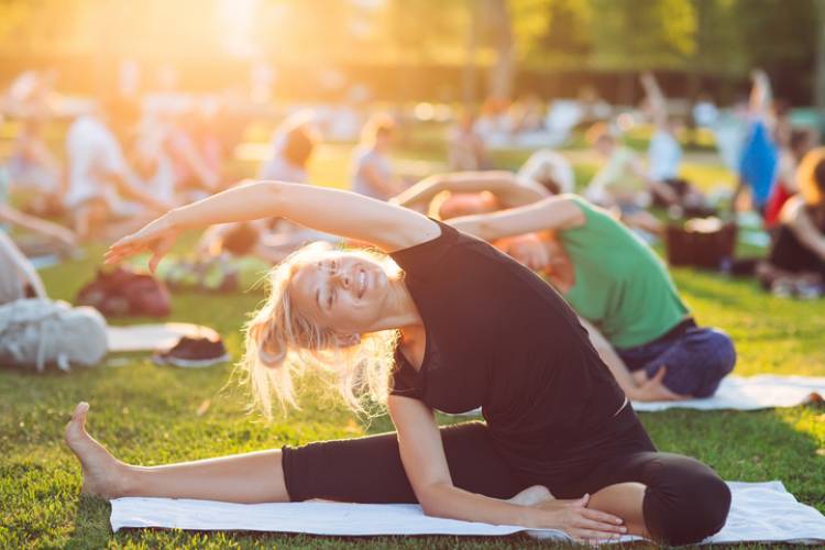 Yoga participants in a yoga festival