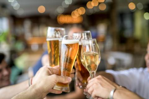 Friends cheers during happy hour Friends cheers during happy hour